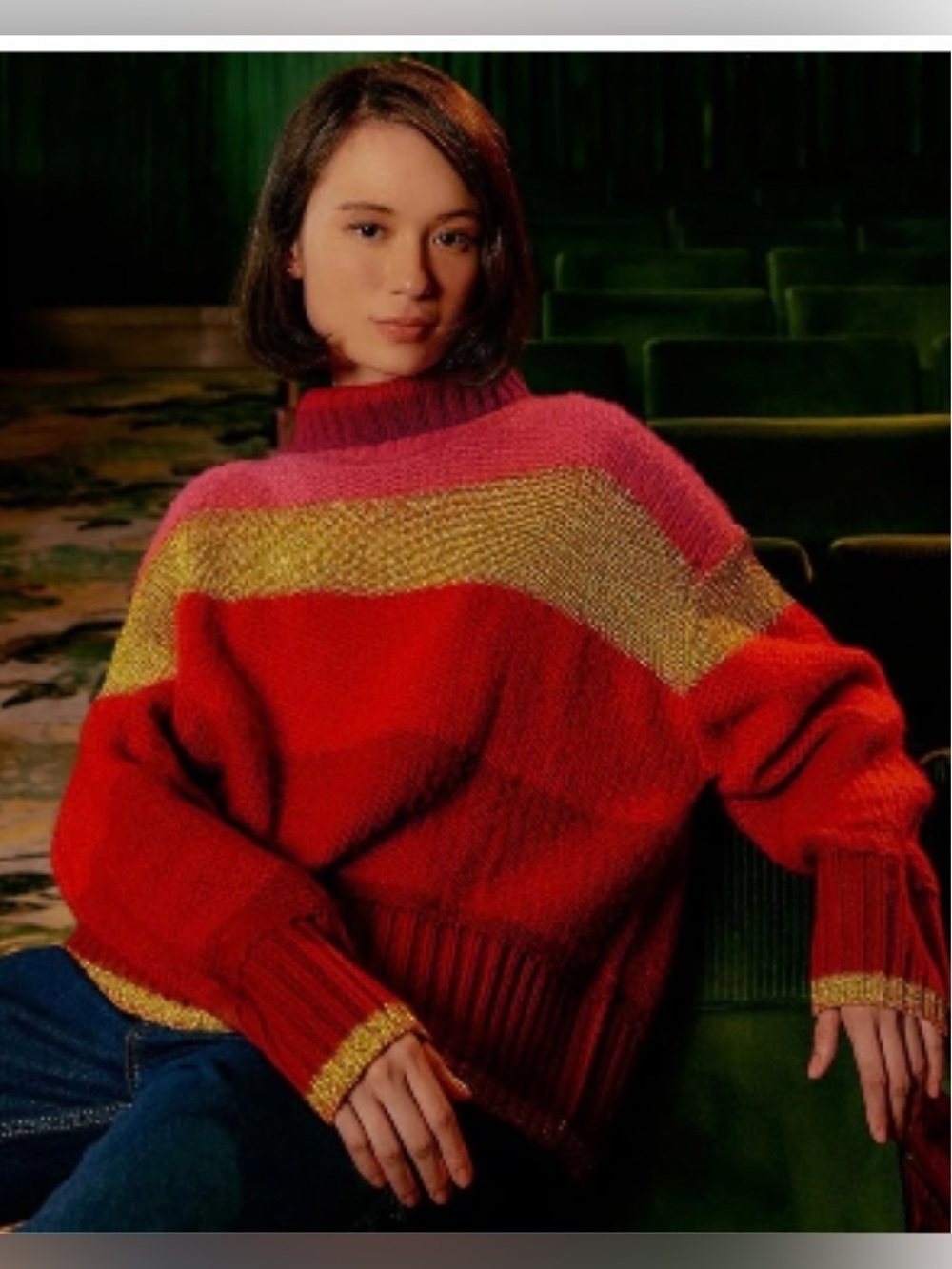Farm Rio Shiny Stripes knit sweater (pink and red), size M.